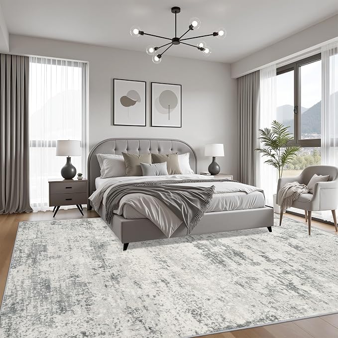 10x12 Area Rug Living Room: Modern Washable Indoor Soft Carpet Gray | - Image 3