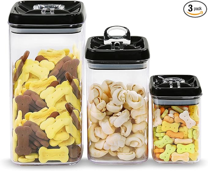 Felli Flip Tite Storage Container with Lid 6" XL Air Tight Ring Lock Top, Clear Acrylic Canister Set for Kitchen, Pet Cat Dog Food Treats, 5 lb Flour Sugar Pantry Organizer (Nest-L, Black)