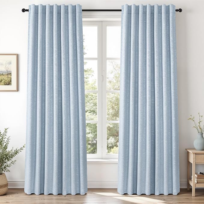 Topfinel Light Blue Linen Blackout Curtains 90 Inches Long by Topfinel