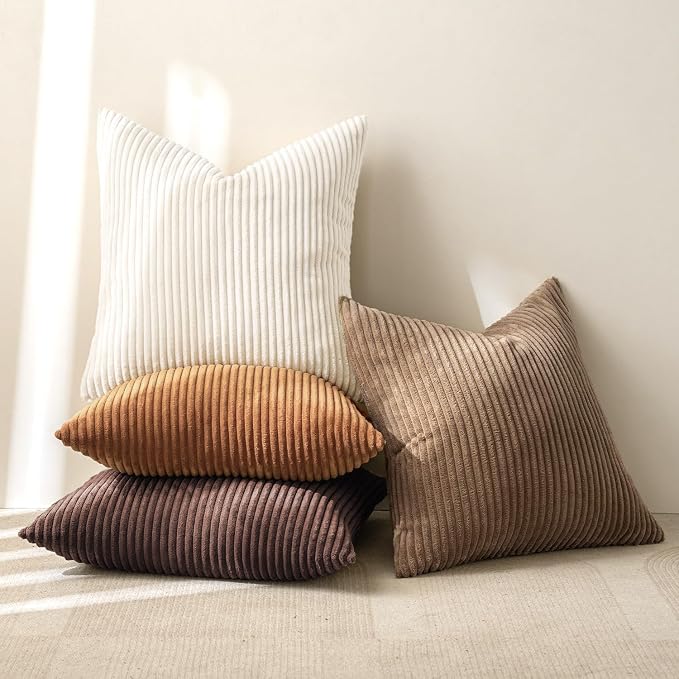 MIULEE Fall Corduroy Decorative Throw Pillow Covers Brown Series 20x20 | Set of - Image 7
