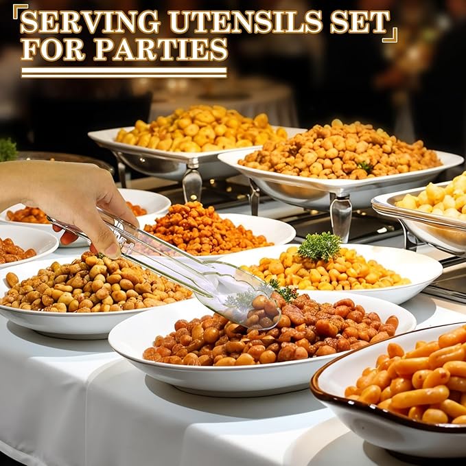 72Pcs Serving Utensils 9'' Large Plastic Serving Utensils Set Serving Spoons for Buffet Clear Disposable Plastic Tongs Heavy Duty Slotted Spoons/Forks Supplies for Party Food Salad Noodles Soup