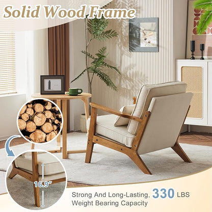 VINGLI Solid Wood Wide Armrests Accent Chair, Upholstered Mid Century Modern - Image 4
