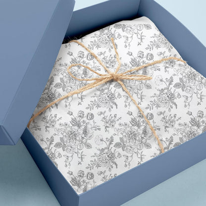 JarThenaAMCS 100 Sheets Floral Tissue Paper Silver Flower Gift Wrapping Paper Vintage Decorative Art Paper for Home Party DIY Crafts Supplies, 14 x 20 Inch