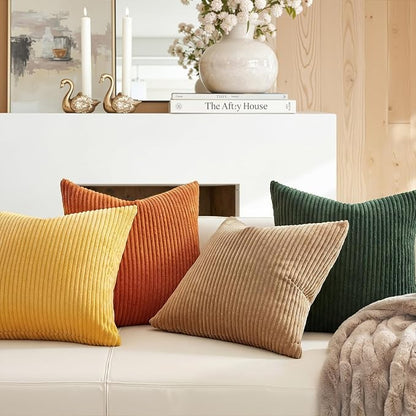 Topfinel Striped Pillow Covers 20x20 Boho Farmhouse Green Rust Set of 4 Mordern - Image 3