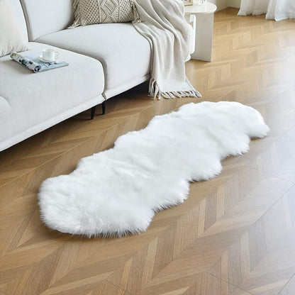 duduta White Faux Sheepskin Runner Rugs 2x6 ft, Fluffy Fur Couch Covers | Shag - Image 6