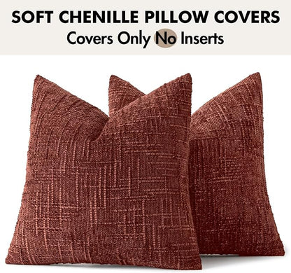 MIULEE Chenille Textured Fall Throw Pillow Covers Rust 20x20 Set of 2 | Slubby - Image 9