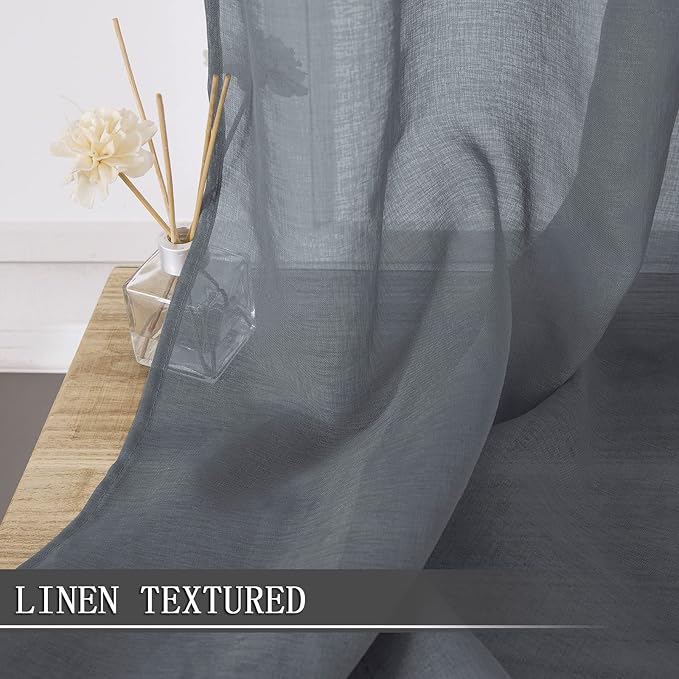 Tollpiz Short Sheer Tier Curtains Linen Textured Half Kitchen Curtain Sheers - Image 2