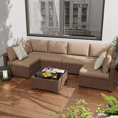 KIGOTY 7-Piece Patio Furniture Set, All-Weather PE Rattan Outdoor Sectional Sofa by KIGOTY