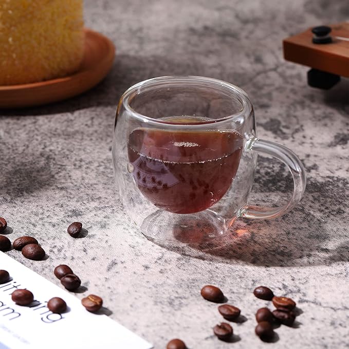 Gerrii Espresso Cups Double Walled Espresso Shot Glass with Handle Cups Insulated Clear Small Shot Glasses for Cappuccino Latte Hot Beverage(15 Pcs,2.5 oz)