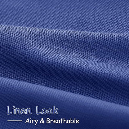 Classic Blue Linen Curtains 84 Inch Length 2 Panels Set - Image 5
