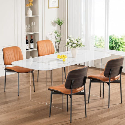 REONEY Dining Chairs Set of 2, Mid-Century Modern Upholstered PU Leather Chairs - Image 4