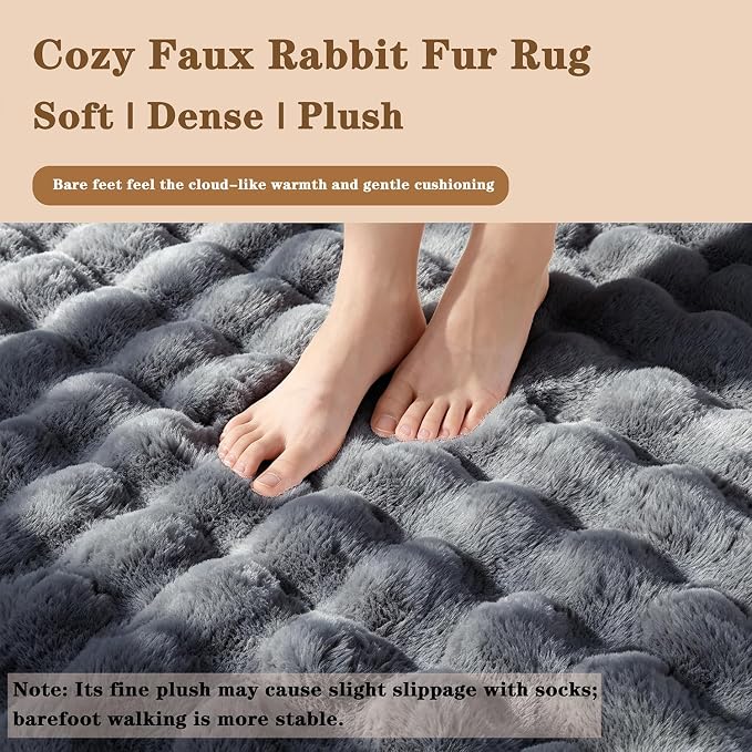 Gray Rabbit Plush Rug 5'x8', Fluffy Shaggy Area Rug - Image 4