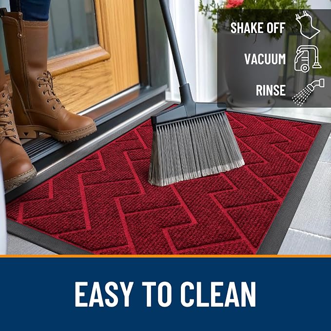OLANLY Front Door Mat Outside 59x23, All-Season Absorbent Rubber Doormat | Wine - Image 6