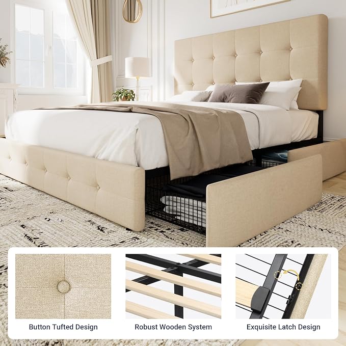 Allewie Upholstered Queen Size Platform Bed Frame - Image 6