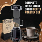 Fresh Roast Coffee Roaster Bundle SR800, Glass Extension Tube, Burr Grinder, (2 Lbs) Sample Pack of Green Beans, (2- pack) Sample trays