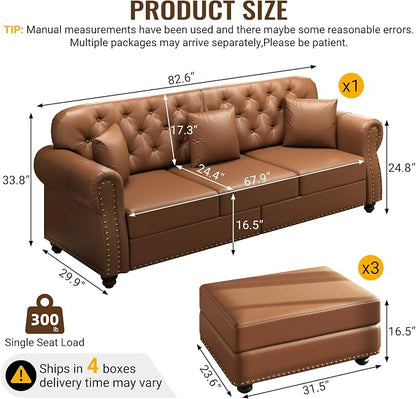 KEIKI 83" Faux Leather Chesterfield Sofa - Image 2
