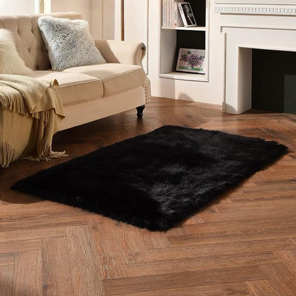 duduta Black Faux Sheepskin Fur Rug 3x5 ft, Fluffy Carpet Rug | Shag Fuzzy - Image 6