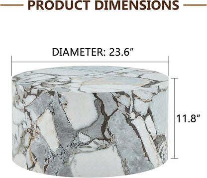 Round Coffee Table, 23.6" Modern Faux Marble Drum Coffee Table, Round Accent - Image 2