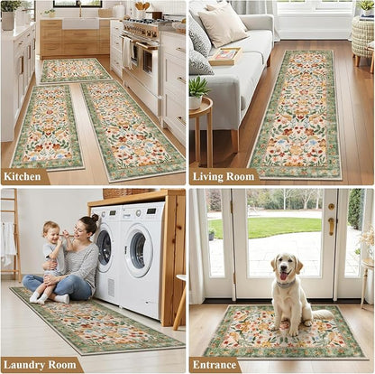 HEBE Boho Kitchen Rugs Set of 3, Non Slip Washable Kitchen Mats - Image 7