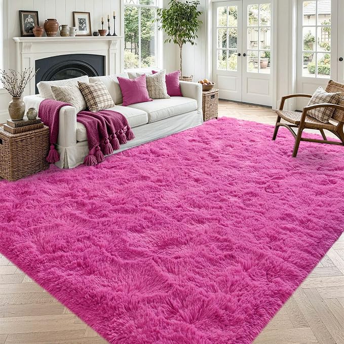 Noahas 4x6 Hot Pink Fluffy Soft Area Rug Non-Slip by ModernHomeDecor