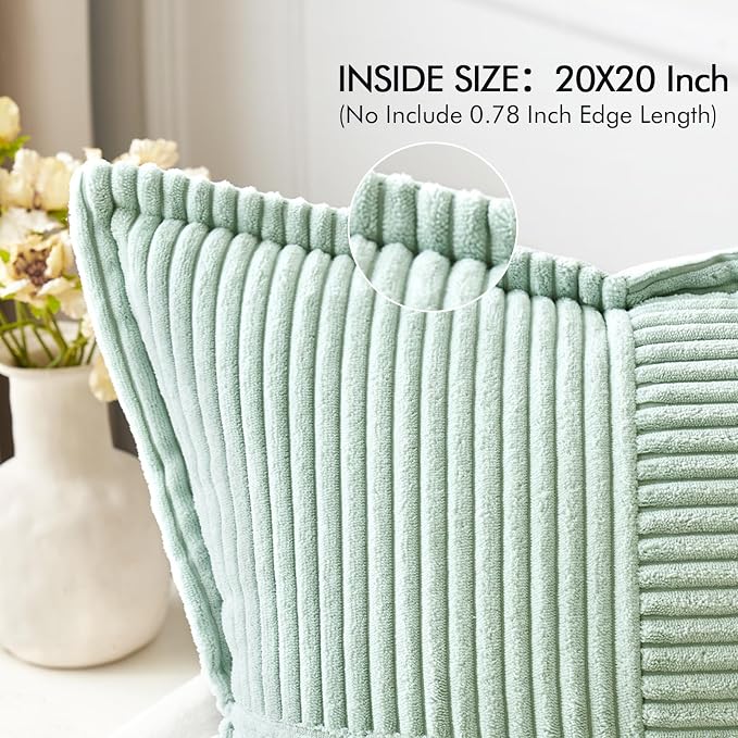 MIULEE Mint Green Corduroy Pillow Covers 20x20 Inch - Image 2