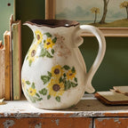 Vintage Vase with Handle, 7.6 Inch Ceramic Pitcher Sunflower Floral Vase, Rustic Farmhouse Vases for Grandma Core Home Decor, Bookshelf Office Tuscan Decor (Large Teapot)