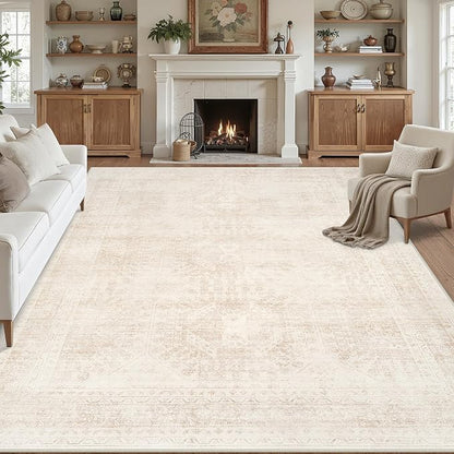 10x14 Area Rugs Living Room: Bedroom Neutral Washable Carpet Beige | Large - Image 8