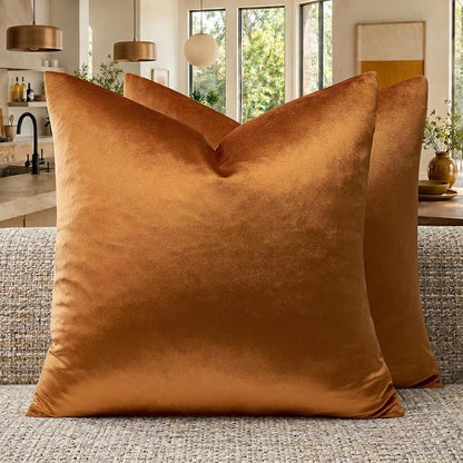 GIGIZAZA Orange Velvet Pillow Covers 22x22 Decorative Pillows Pack of 2 | Throw by GIGIZAZAFocusingonhomedecoration