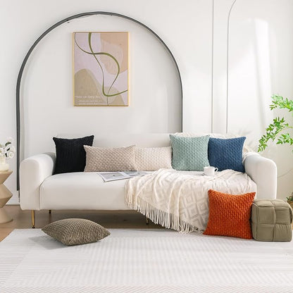 Set of 4 Navy White Taupe Decorative Throw Pillow Covers 16x16 Inch Corduroy - Image 7