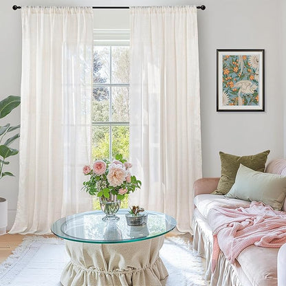 BGment 90 Inches Long Curtains Linen Semi Sheer, Light Filtering Window - Image 2