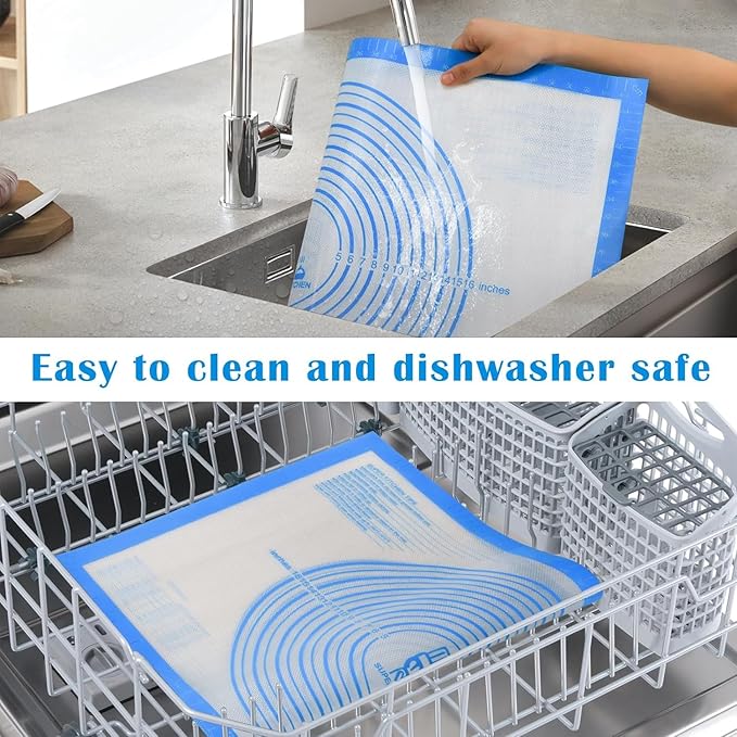 Nonstick Silicone Pastry Mat Extra Large with Measurements 28''By 20'' for Silicone Baking Mat, Counter, Dough Rolling,Fondant/Pie Crust By Folksy Super Kitchen (20×28, Blue)