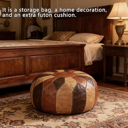 Thgonwid Unstuffed Moroccan Faux Leather Pouf Ottoman - Image 5