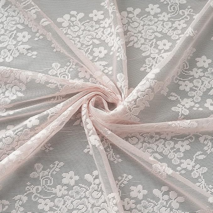 YJ YANJUN Vintage Lace Curtains 84 Inches Long-Victorian Floral Dusty Pink - Image 9