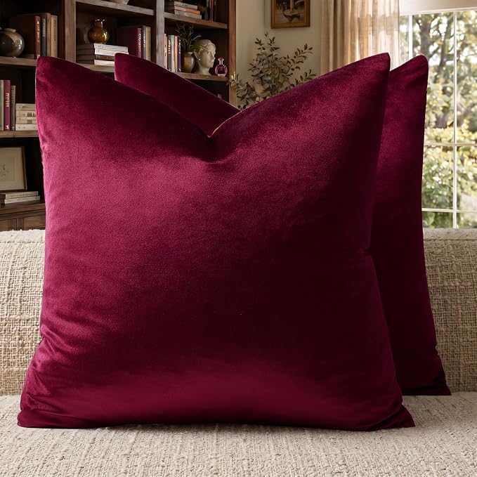 GIGIZAZA Burgundy Velvet Pillow Covers 24x24 Decorative Pillows Pack of 2 | Red by GIGIZAZAFocusingonhomedecoration