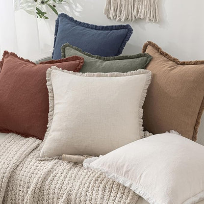MIULEE Linen Fringe Decorative Fall Throw Pillow Covers Autumn Glaze 18x18 | - Image 8