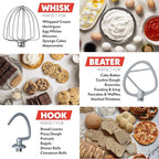 Gourmia 7 Qt Stand Mixer w/Attachments, Bowl Shield, Dough Hook, Whisk & Beater - 10-Speed Heavy Duty Kitchen Countertop Electric Dough Mixer