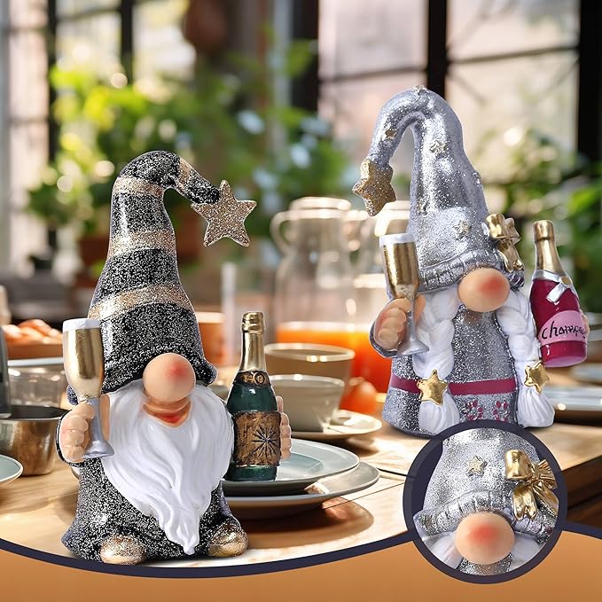 Champagne Gnomes Christmas Decorations for Home Party Gnomes Figurines Wine Bar Decor Gnomes Gifts for Women Champagne Birthday Wedding Party Decorations