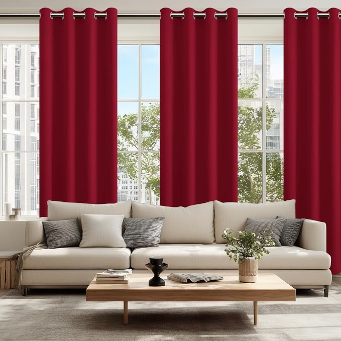 Blackout Curtains for Bedroom, 52 x 96 Inches Long, Christmas Red | Thermal - Image 6
