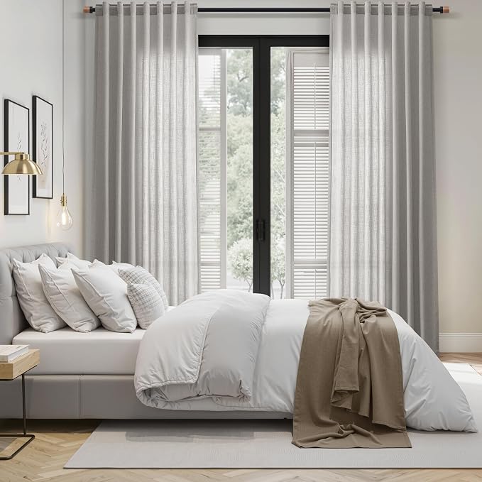 Light Gray Linen Curtains for Living Room 84 Inches Long 2 Panels Set Rod - Image 8