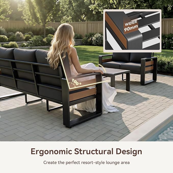 Aoxun Aluminum Outdoor Patio Furniture Set, 2 Seats Metal Sectional Patio - Image 3