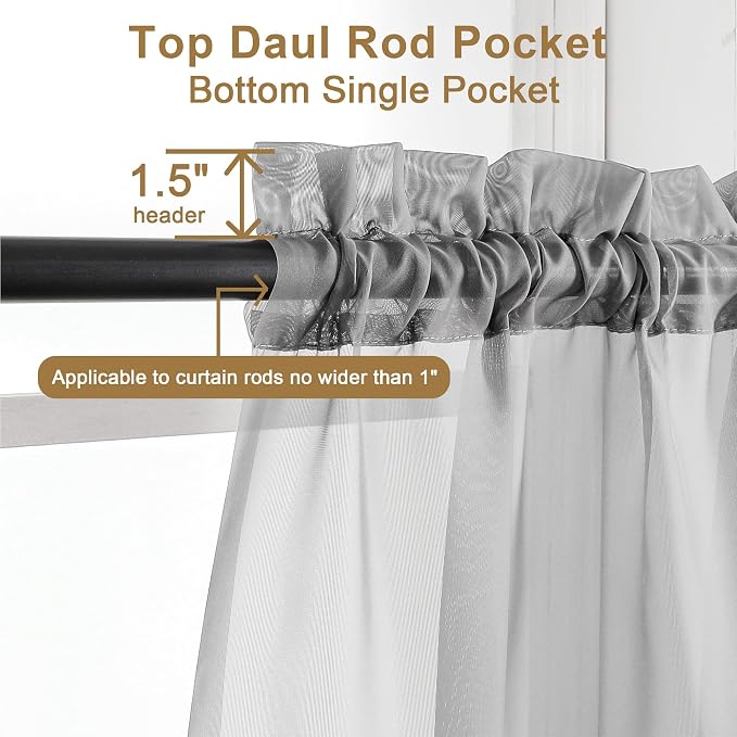 Chyhomenyc Sheer Charcoal Grey Curtains 90 inches Long 2 Panels, Light - Image 3