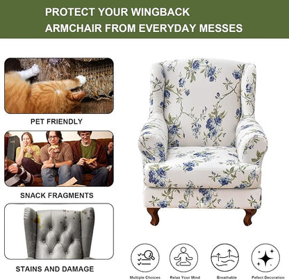 HAOYONG Wing Chair Slipcovers Elastic Printed Wingback Chair Covers 2 Pieces - Image 5