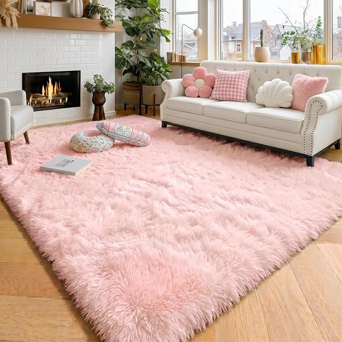 Amdrebio Pink Large Kids Area Rug 8x10 by Amdrebio