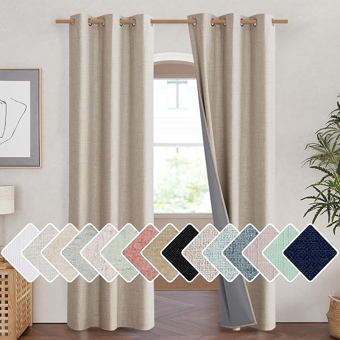 NICETOWN Oatmeal Vintage Open Linen Weave Flax Thermal Curtains, 100% Blackout by NICETOWN