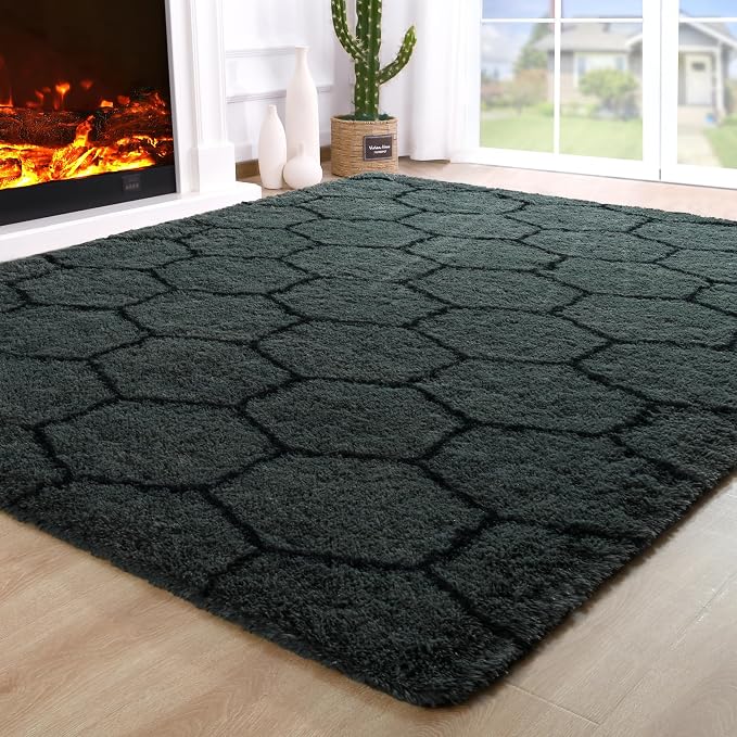 6x9 Large Dark Grey Fluffy Soft Area Rug Non-Slip by ModernHomeDecor