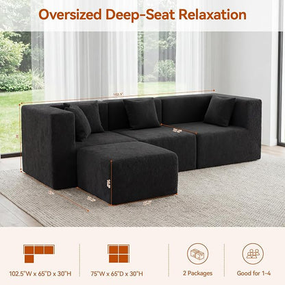MONVANE 103'' Modular Sectional Sofa, Comfy Teddy Velvet Cloud Couch - Image 3