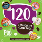 Coffee Pod Variety Packs Super Flavored Sampler, Assorted, Compatible with 2.0 K-Cup Brewers, Variety Pack, 120 Count (Pack of 1)