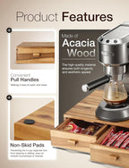 Tinamo Acacia Wood Coffee Pod Storage Box, Coffee Pods and Tea Organizer Holder, K Pod Drawer Coffee Maker Machine Stand, for K-Cup Drawer Organizer Under Brewer (Acacia, 2 drawer)