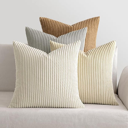 MIULEE Soft Corduroy Decorative Throw Pillow Covers Neutral 18x18 | Set of 4 by MIULEE