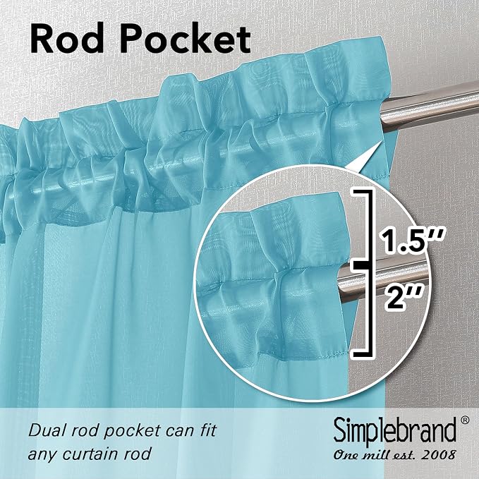 Simplebrand Turquoise Sheer Curtains 63 Inch Length 2 Panels, Rod Pocket Solid - Image 5